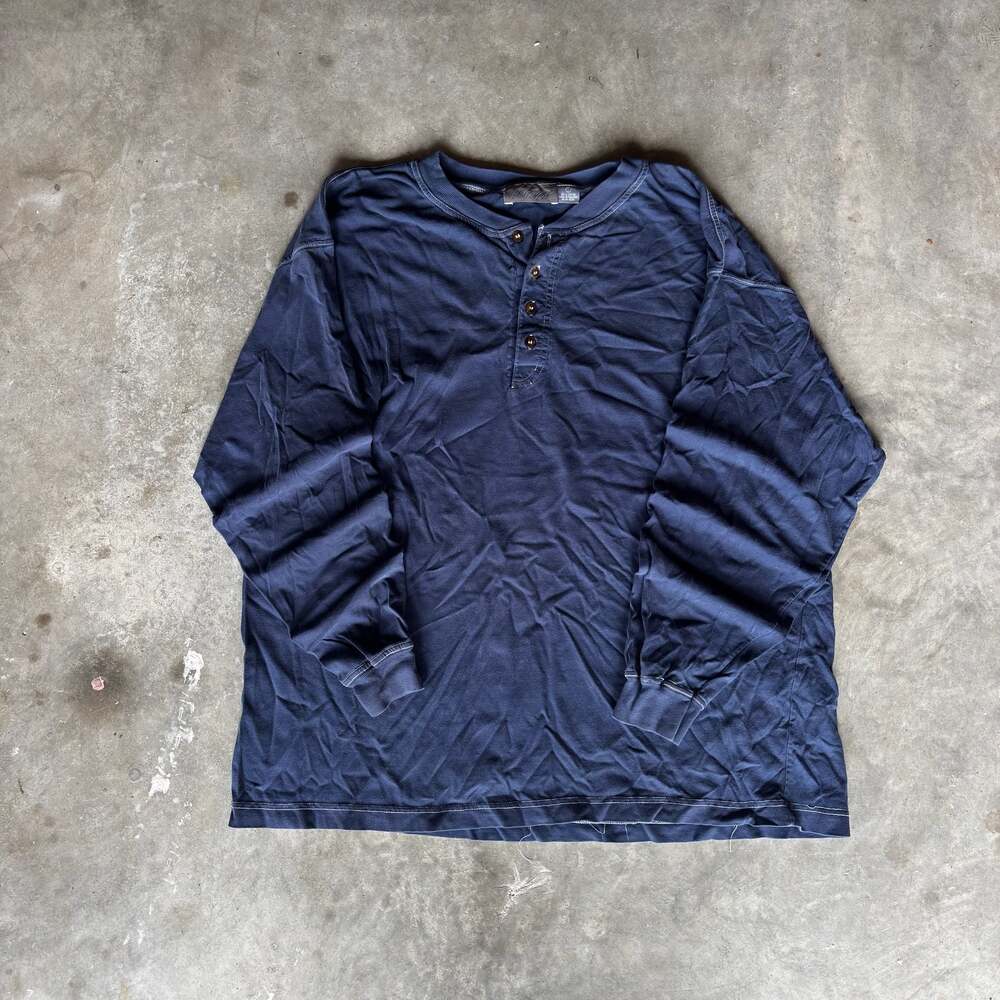 Vintage 90s Westport Men's Long Sleeve Henley Shirt Navy Blue Size Large